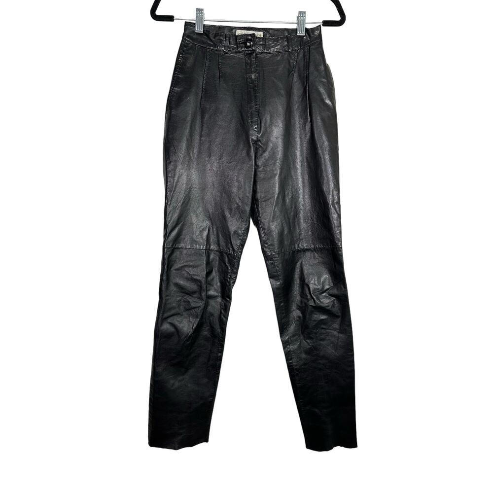 Vintage 1980s PIA RUCCI Black 100% Leather High Waist Pants Tapered Leg size 6